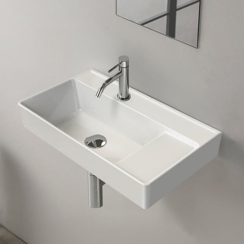 Rectangular White Ceramic Wall Mounted or Drop In Sink With Counter Space Rectangular White Ceramic Wall Mounted or Drop In Sink With Counter Space CeraStyle 046300-U